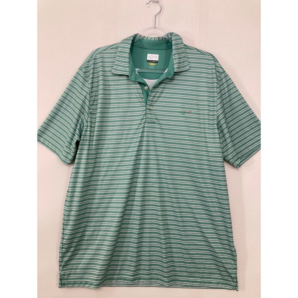 Greg Norman Polo Shirt XL Green‎ Striped Play Dry Golf Performance Short Sleeve